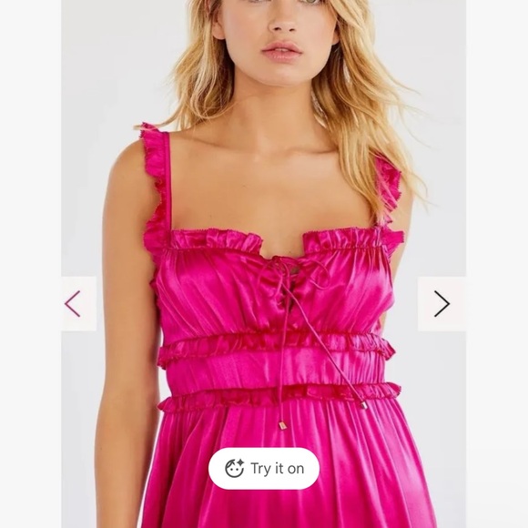 Free People Silk Hansen & Gretel Hot Pink Satin Bella Donna Midi Dress Large NWT - Picture 3 of 8